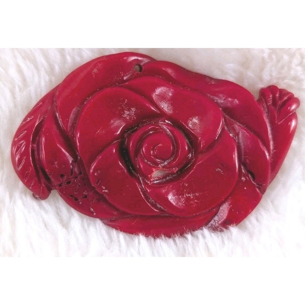 Carved Red Stone Rose Pendant Floral‎ Natural Stone Vintage Chinese Style